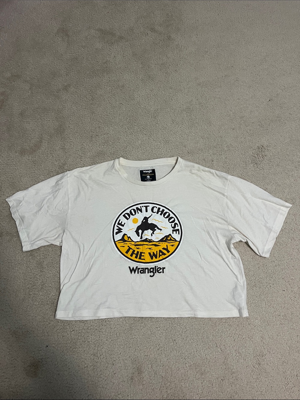 Wrangler White Crop Tee with Yellow & Black Graphic